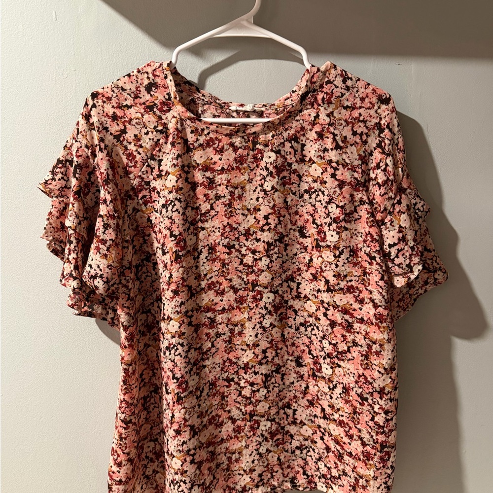 Maurices Pink and Cream Floral Blouse